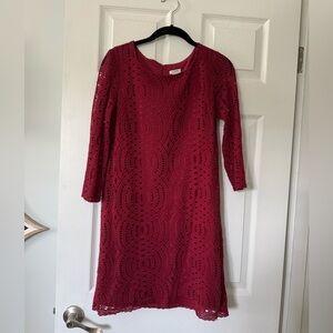 J. Crew Burgundy Lace 3/4 Sleeve Dress